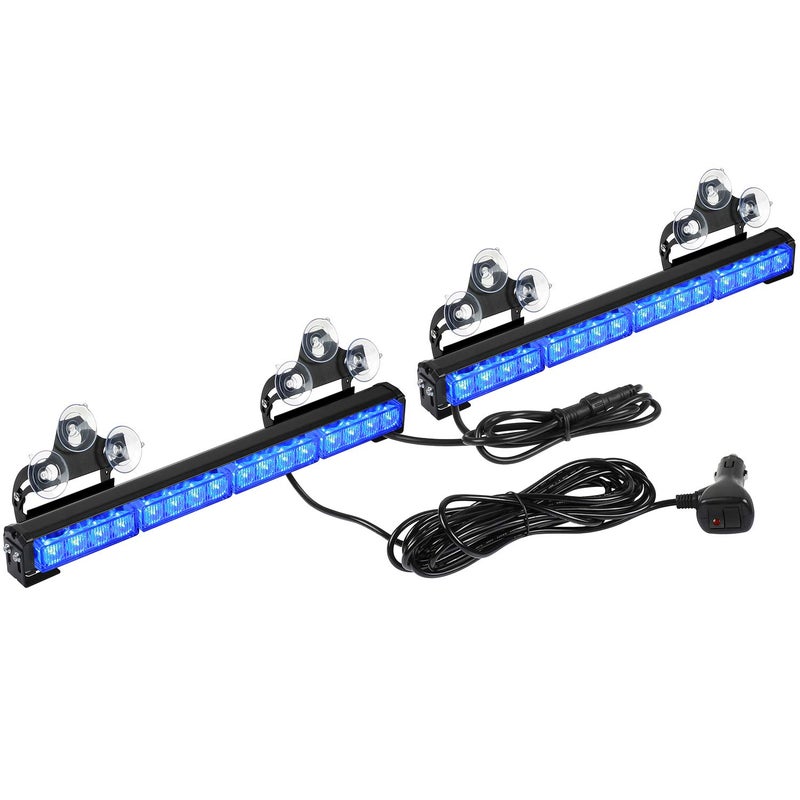 ASPL 2x16.8 inch Emergency Flashing LED Traffic Advisor Strobe Light Bar 32LED 26 Flash Patterns Interior Safety Warning Lights (Blue) - Image 1